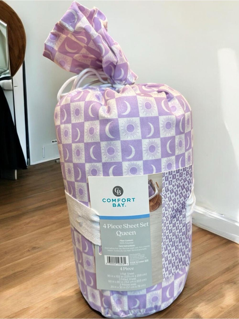 Comfort Bay Lavender and White Moon & Sun Queen Sheet Set